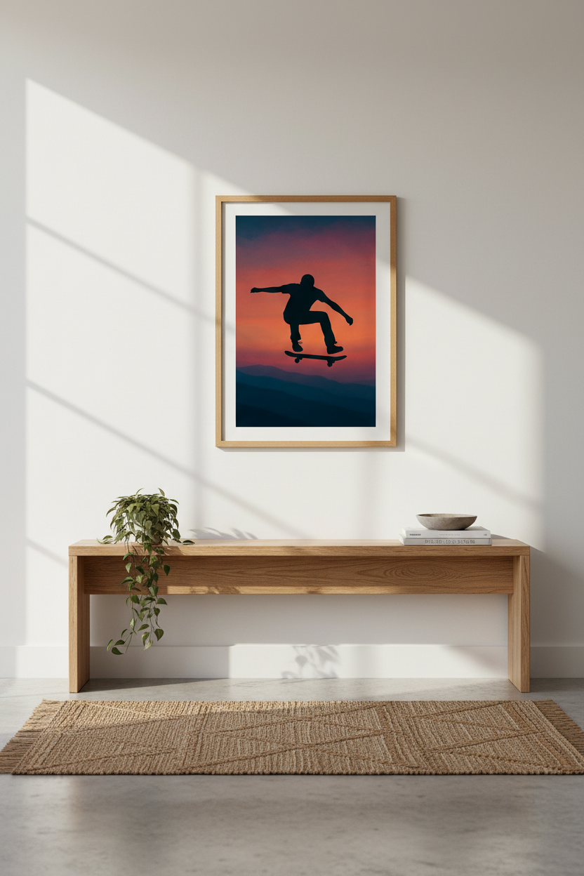Minimalist Skater Silhouette Wall Art Print | Teen Room Decor | Aesthetic Skateboard Poster | Sports Art Gift