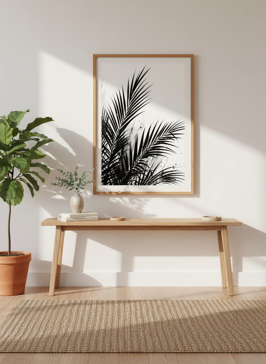 Minimalist Palm Leaf Wall Art | Black & White Tropical Print, Abstract Decor | Boho Poster