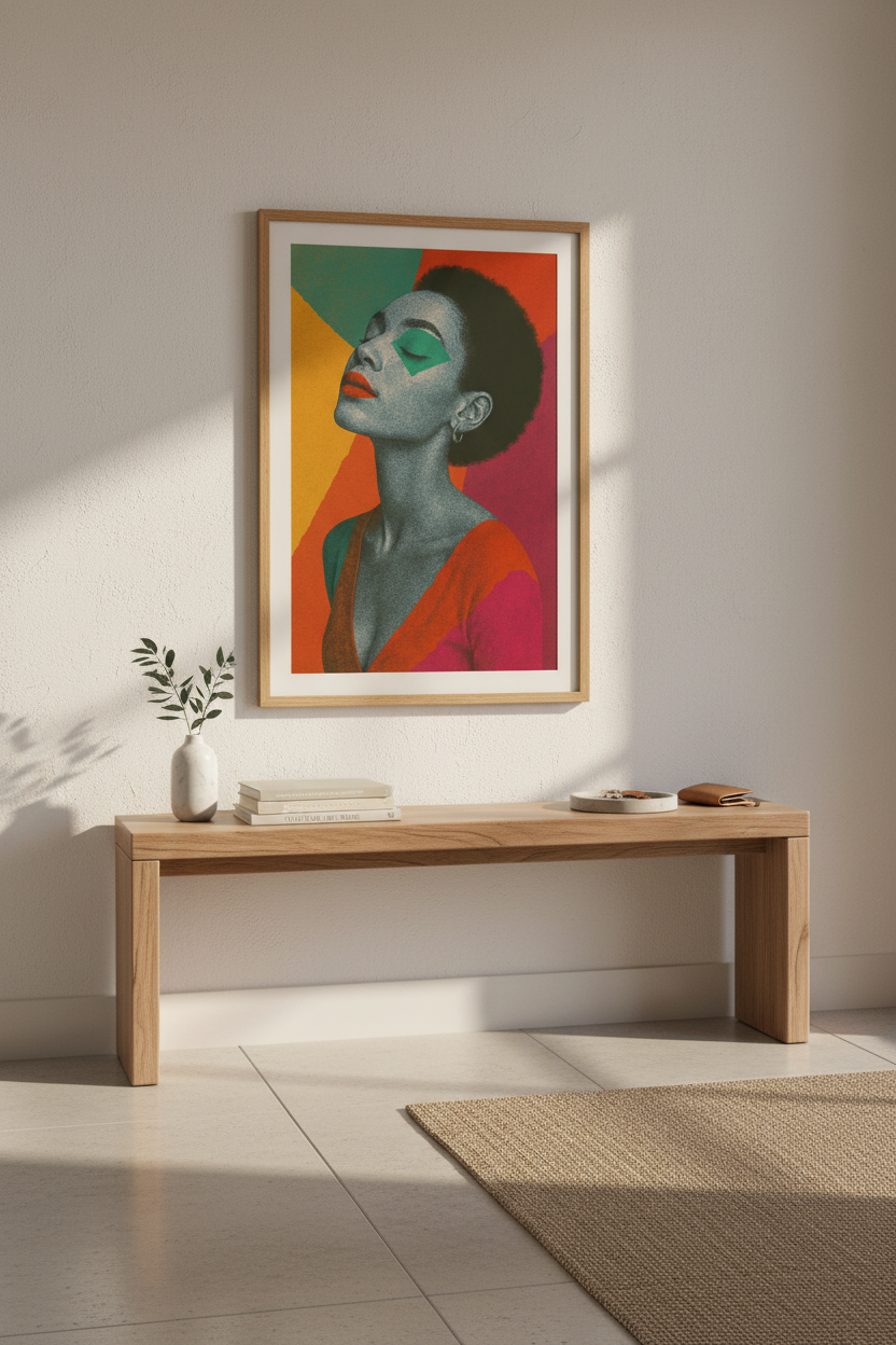 Retro Woman Pop Art Wall Art Print | Vibrant Figure Living Room Decor | Eclectic Framed Poster
