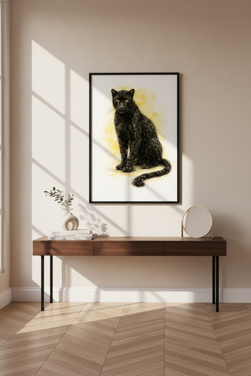 Black Panther Wall Art Print | Majestic Big Cat Portrait | Wildlife Animal Home Decor | Unique Leopard Poster