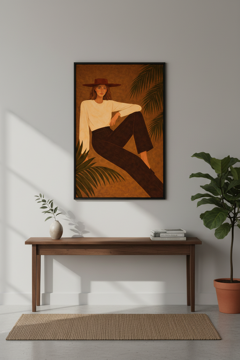 Minimalist Boho Woman Wall Art Print | Mid Century Modern Decor | Aesthetic Poster for Living Room & Bedroom