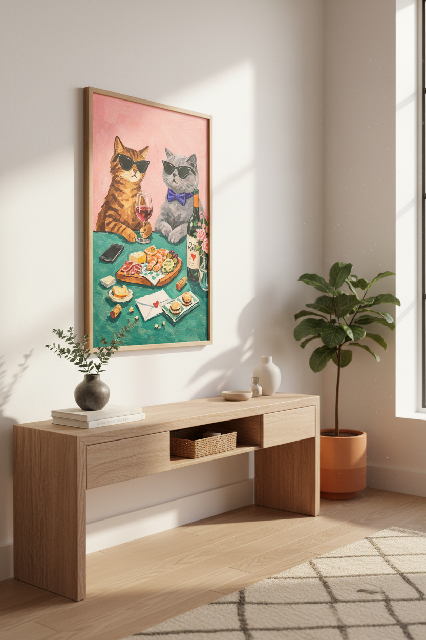 Eclectic Cat Art Print | Cool Cats Wall Art | Funny Animal Portrait | Kitchen Decor | Vibrant Unique Poster for Pet Lovers Gift