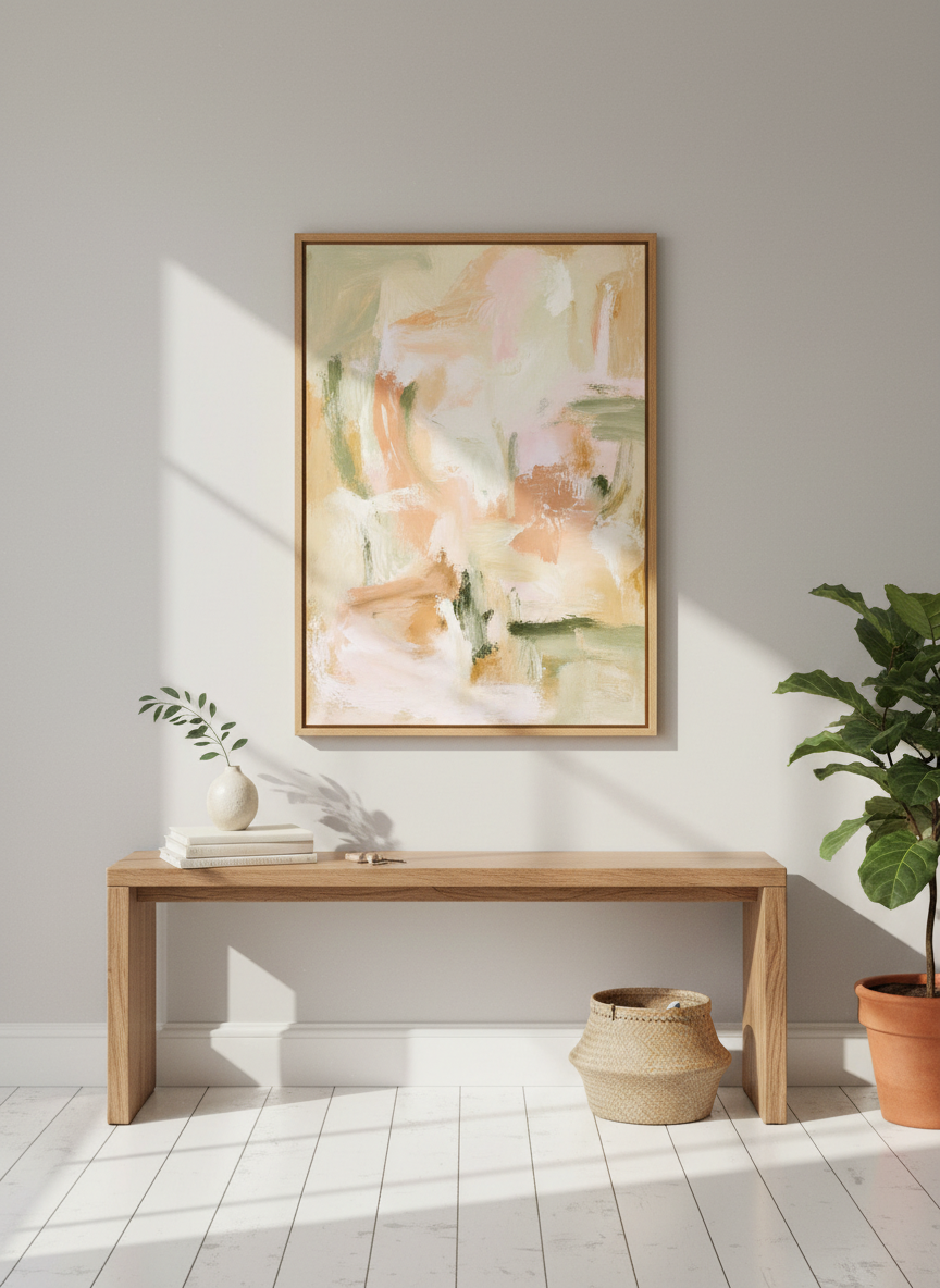 Abstract Art Print | Bohemian Wall Decor | Muted Pink & Sage Green Framed Art | Modern Poster for Living Room & Bedroom