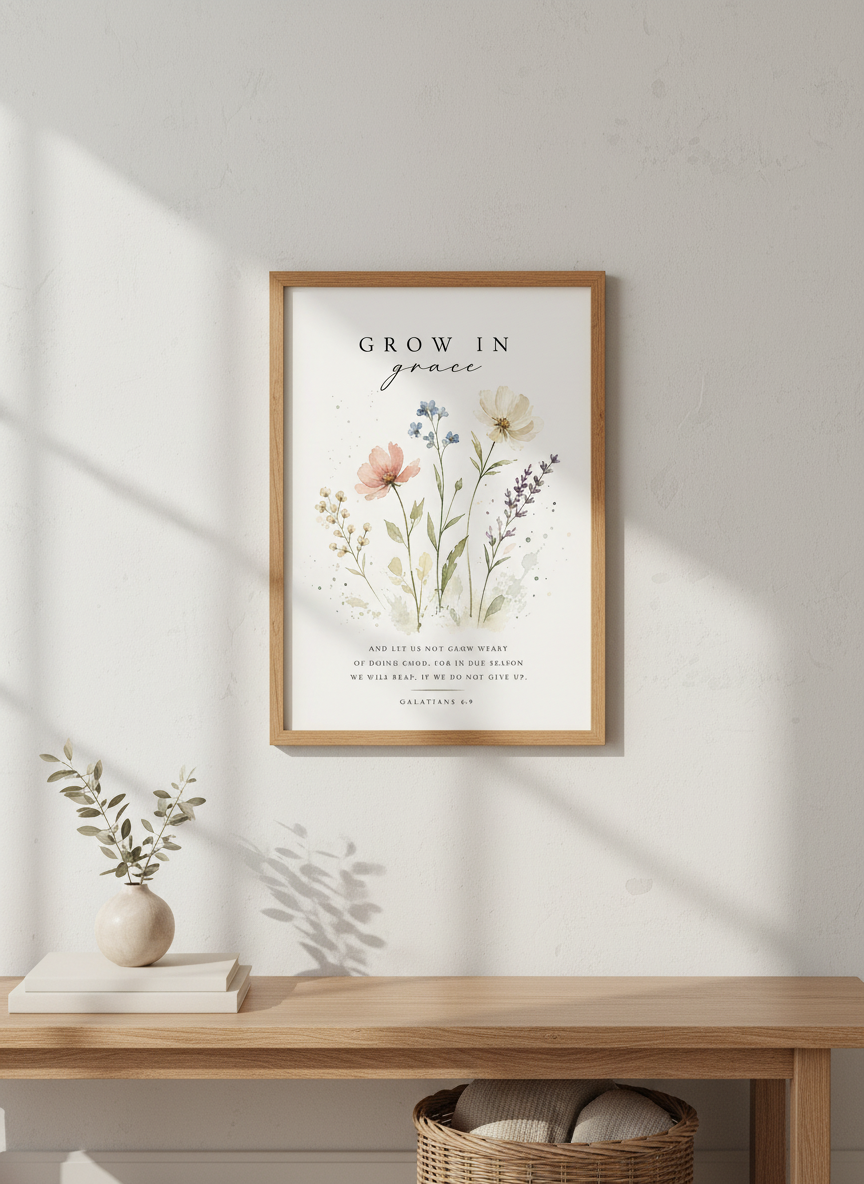Bible Verse Wall Art | Watercolour Floral Print, Nursery Decor