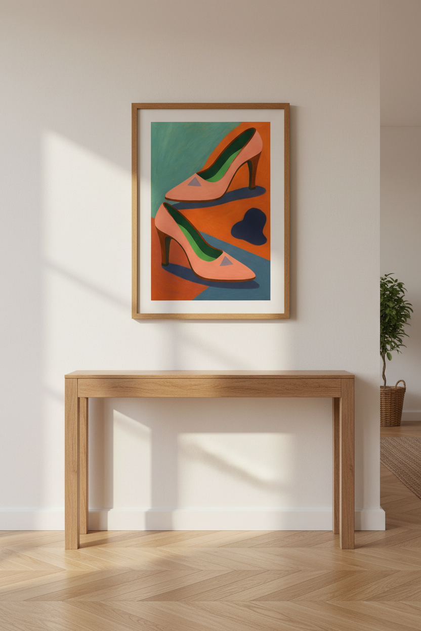 Minimalist High Heels Wall Art Print | Modern Fashion Poster Decor | Abstract Feminine Shoe Framed Art, Ready to Hang