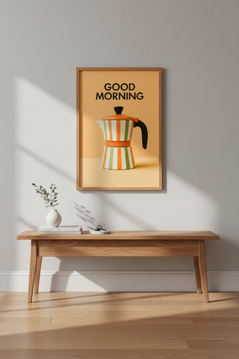Retro Moka Pot "Good Morning" Wall Art Print | Kitchen Decor | Mid Century Modern Poster | Coffee Lover Gift