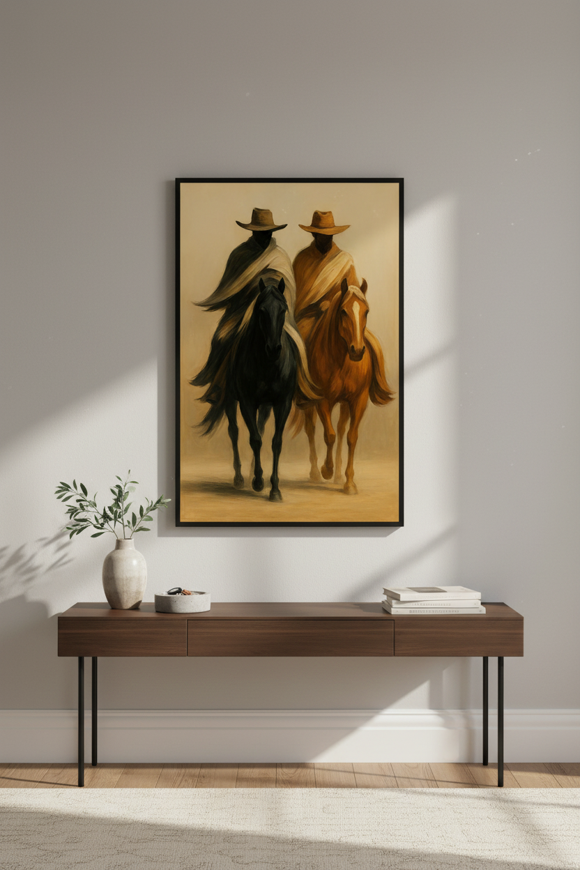 Minimalist Cowboy Horse Wall Art Print | Western Living Room Decor | Neutral Aesthetic Poster | Rustic Farmhouse Gift