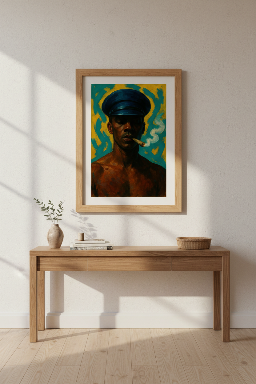 Abstract Expressionist Man Smoking Wall Art Print | Living Room Decor | Eclectic Framed Poster