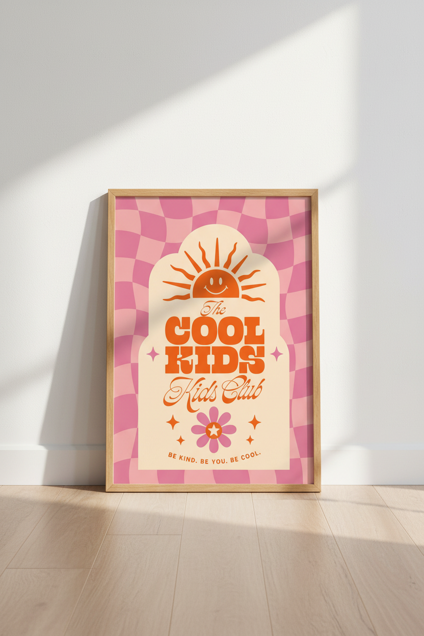 Cool Kids Club Wall Art | Retro Pink & Orange Nursery Decor | Groovy Poster