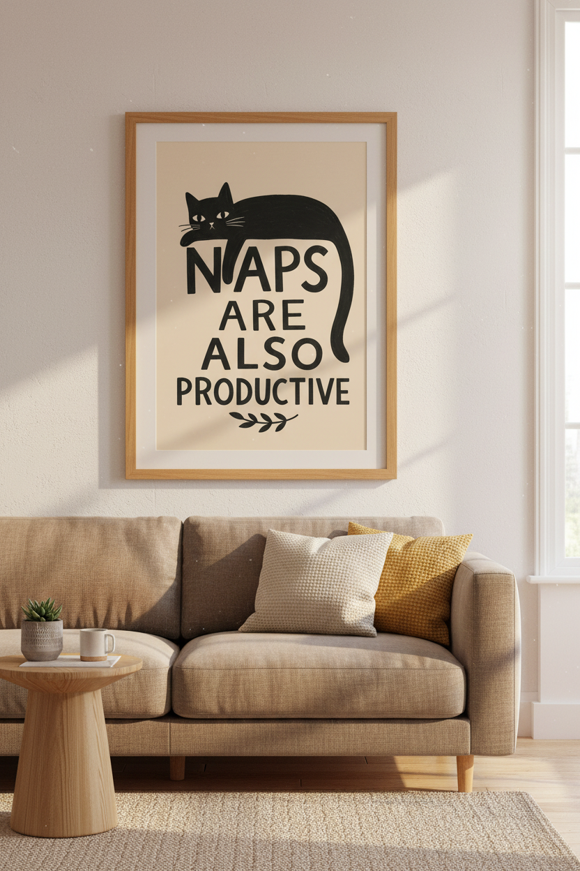 Black Cat Wall Art Print | Funny Cat Quote Poster, Bedroom or Office Decor
