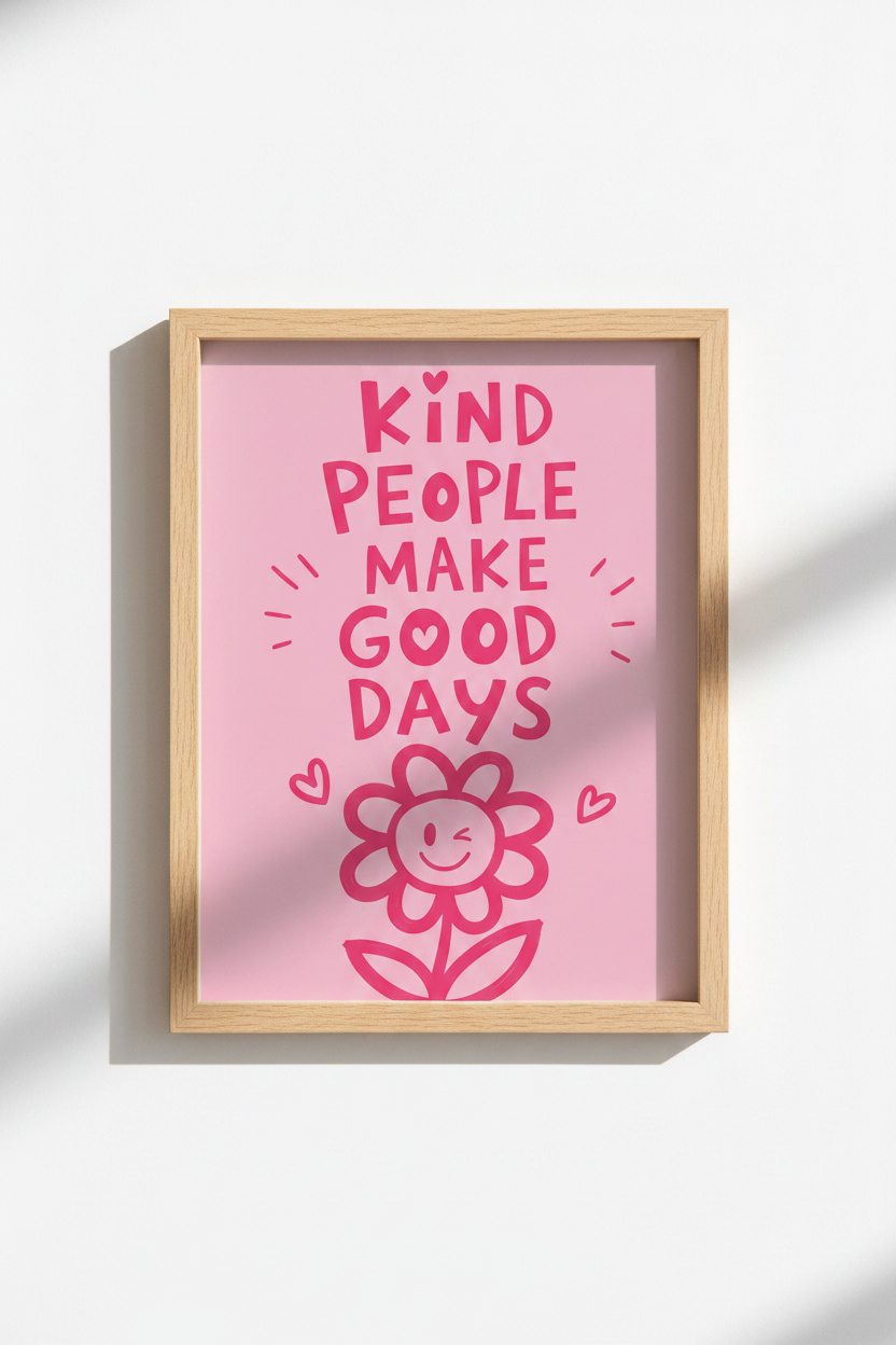 Preppy Pink Wall Art Print | Kind People Quote Poster | Aesthetic Dorm Decor
