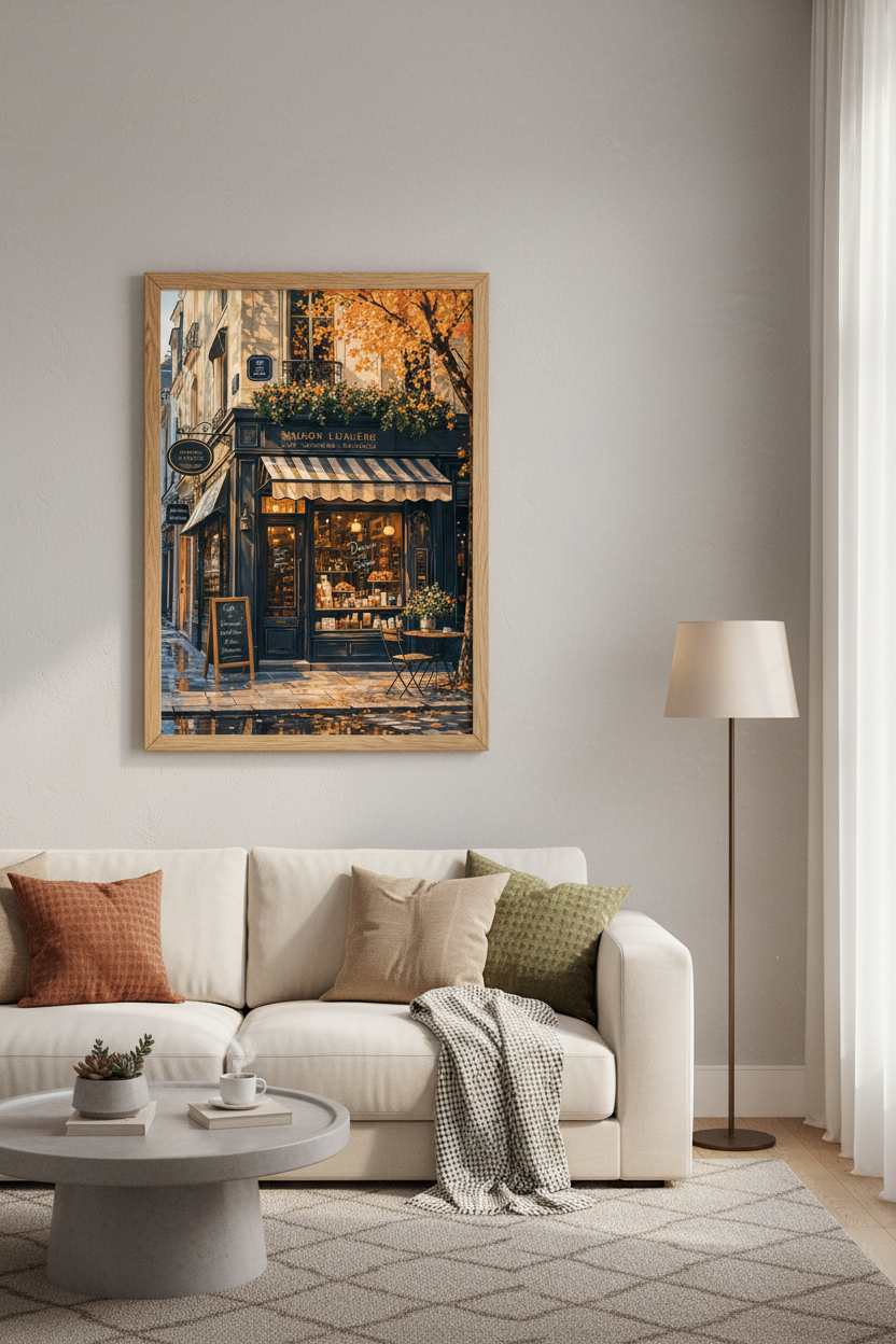 Paris Cafe Fall Wall Art | French Storefront Poster, Autumn Kitchen Decor