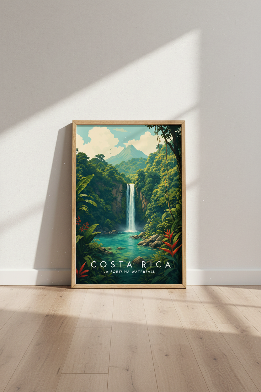 Costa Rica Waterfall Wall Art | Tropical Jungle Print, Nature Living Room Decor