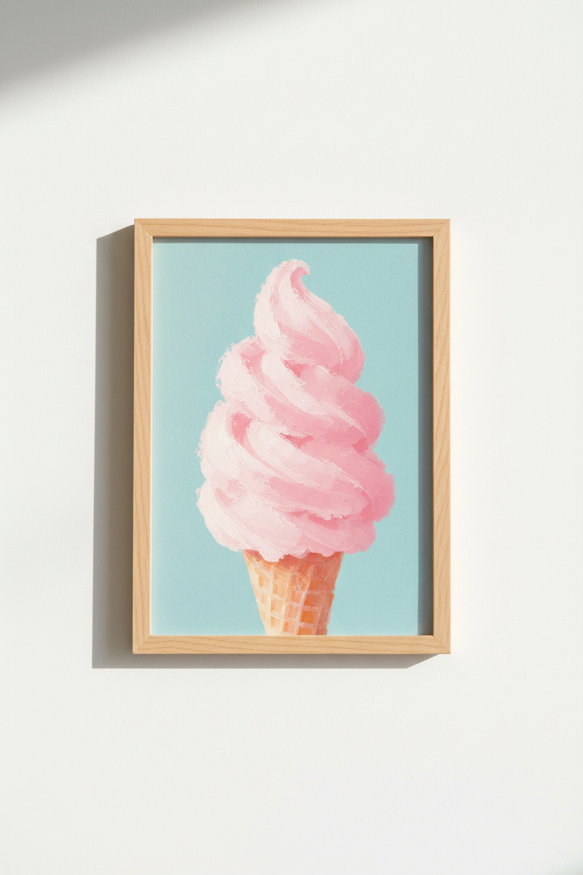 Pink Ice Cream | Pastel Swirl Wall Art Print, Living Room Decor