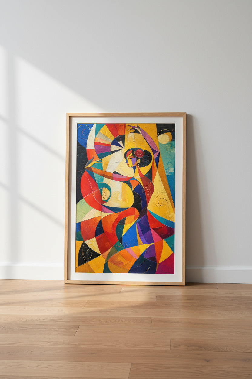 Flamenco Dancer Wall Art | Abstract Spanish Mosaic Poster, Vibrant Living Room Decor