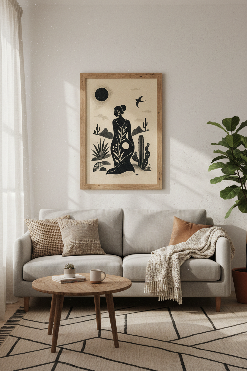 Desert Woman Wall Art | Minimalist Boho Cactus Print | Earthy Southwest Decor