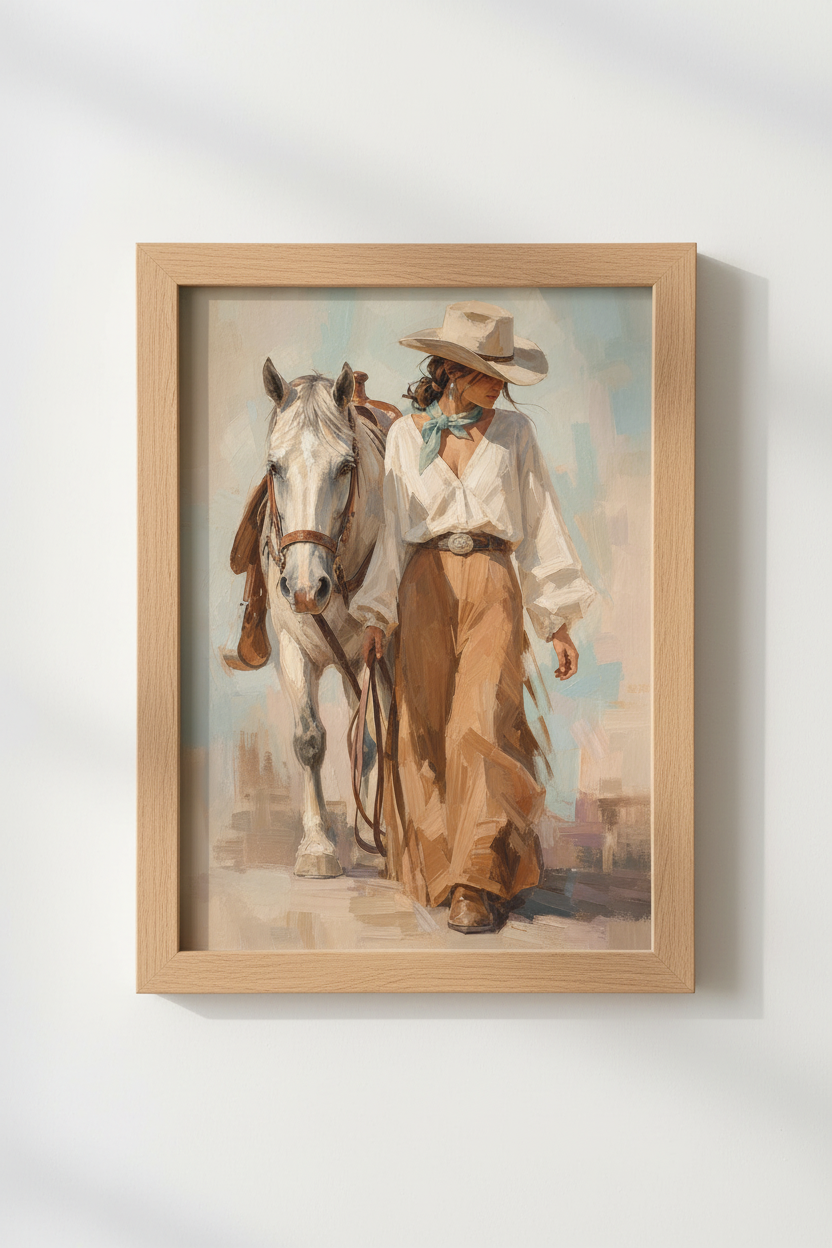 Coastal Cowgirl Wall Art | Western Horse Poster, Rustic Chic Beach House Decor