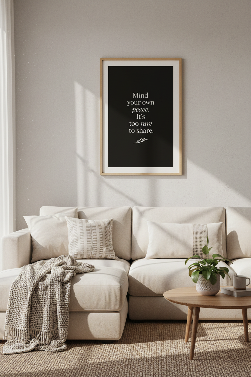Mind Your Own Peace Quote Wall Art | Black Minimalist Poster, Office Decor