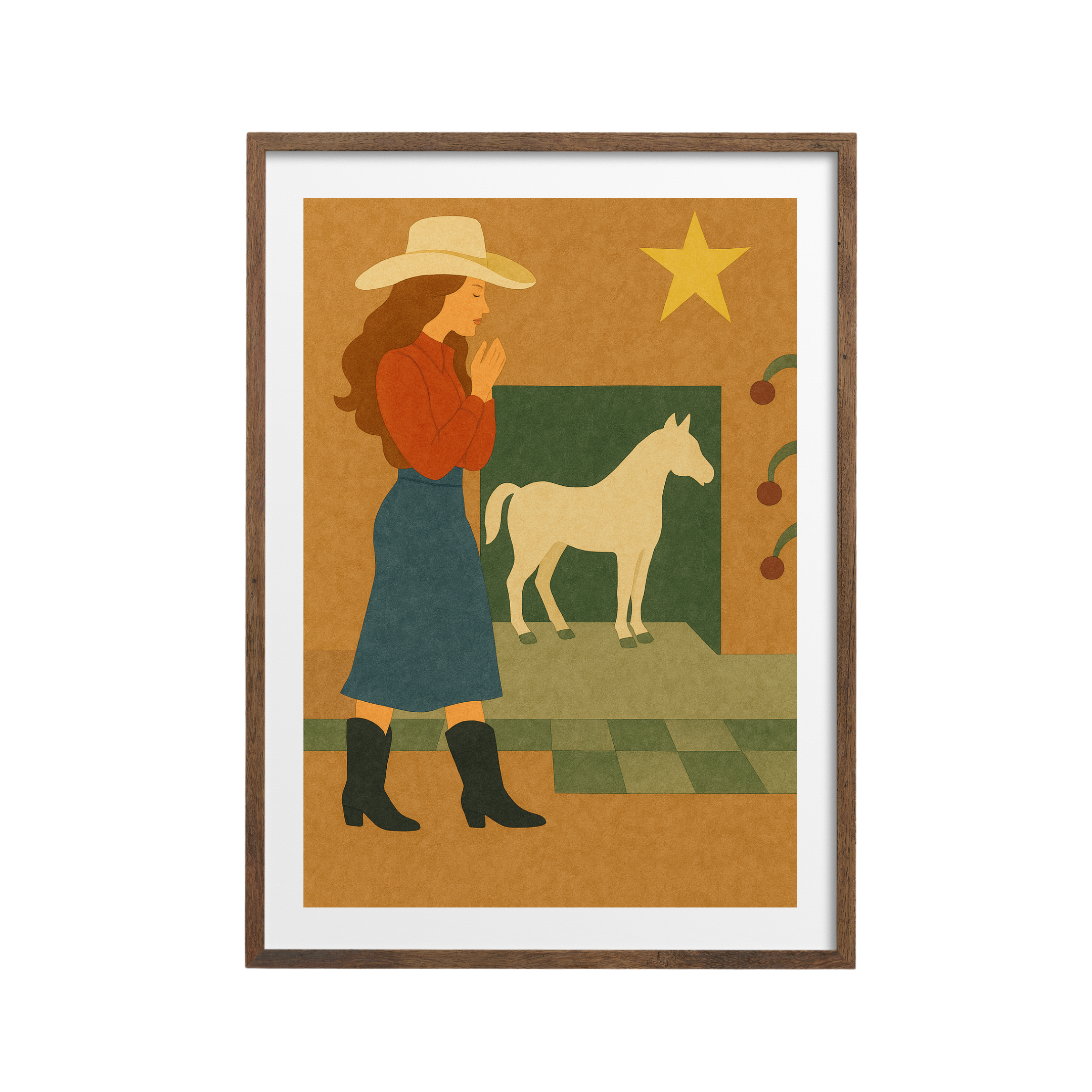 Cowgirl and Horse Wall Art Poster - Modern Western Folk Art Print | Rustic Ranch Decor