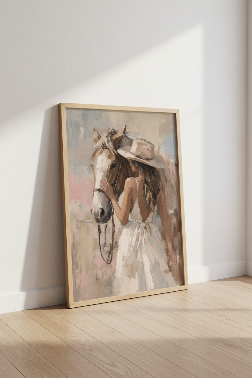 Western Horse Wall Art Print | Rustic Cowgirl Decor | Neutral Farmhouse Poster