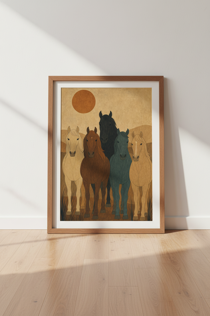 Wild Horse Wall Art Print | Boho Desert Decor | Equestrian Minimalist Poster