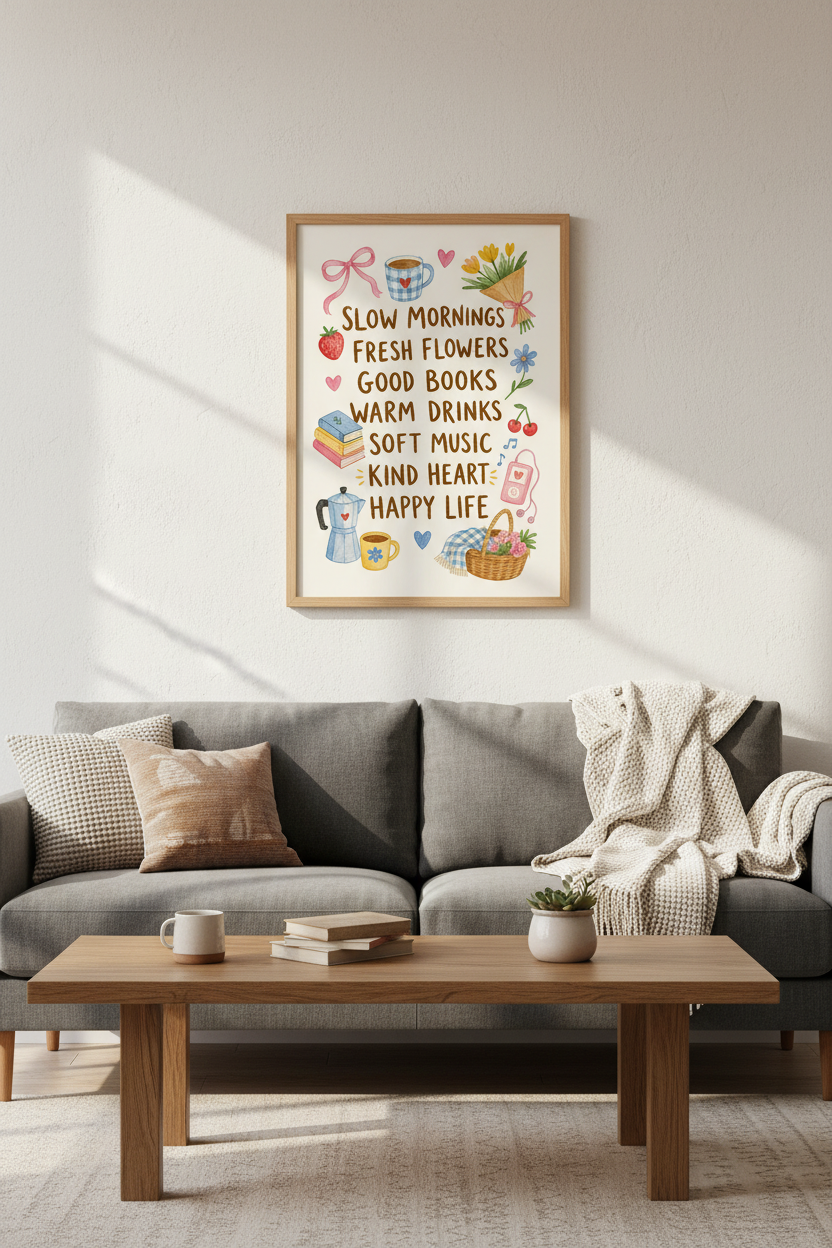 Coquette Aesthetic Wall Art | Cute Pastel Slow Living Poster, Dorm & Bedroom Decor