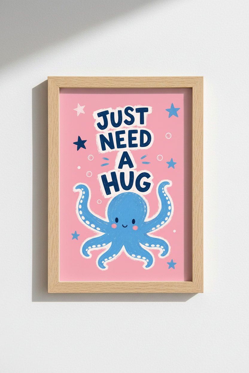 Octopus Nursery Wall Art Print | Cute Kids Room Decor | Pink Pastel Poster