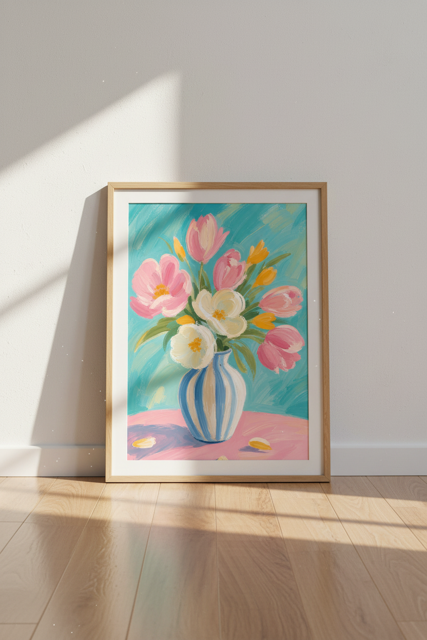 Abstract floral wall art Print | Living Room Decor | Bright Pastel Poster