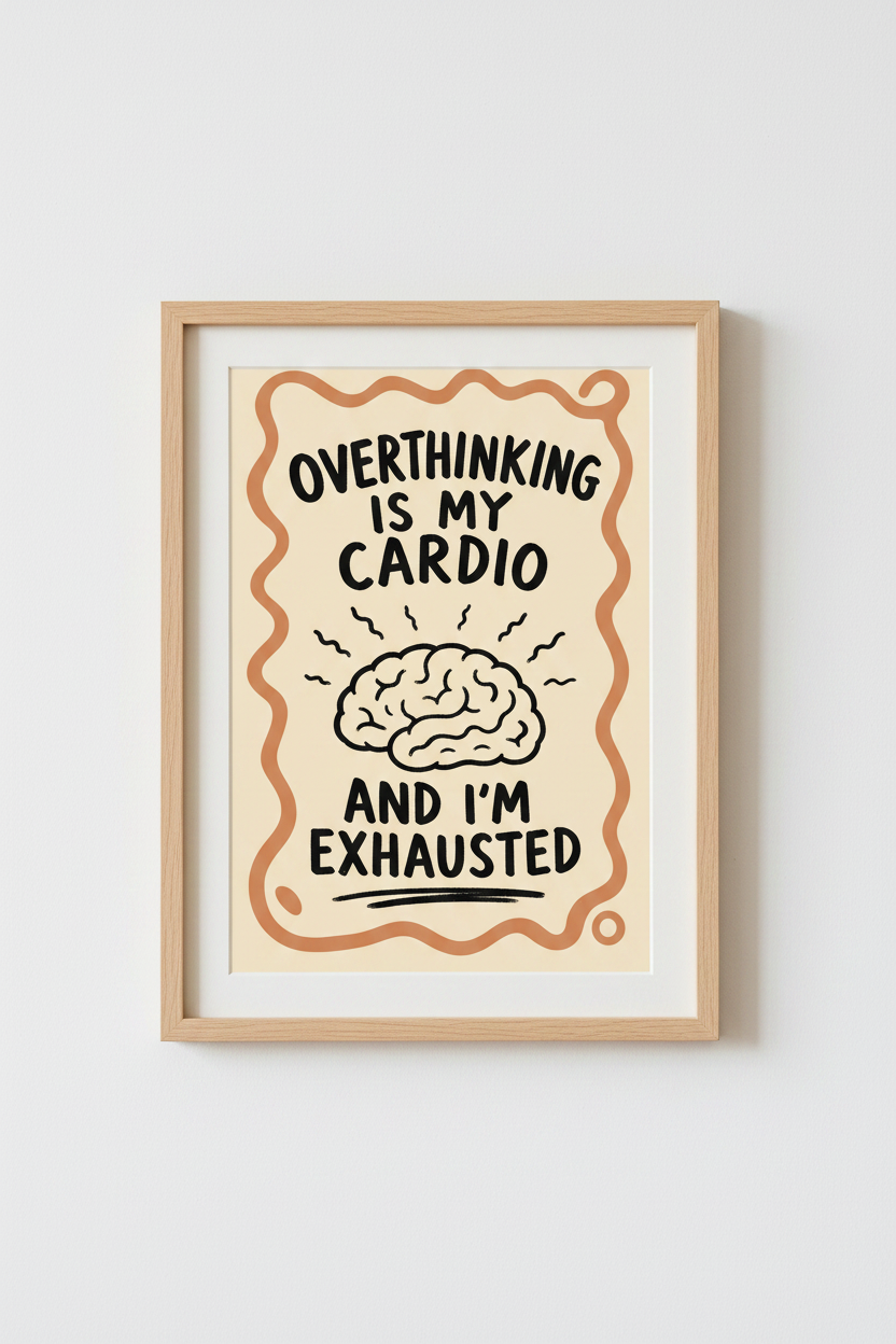 Overthinking Is My Cardio Wall Art | Office Decor | Funny Relatable Quote Print