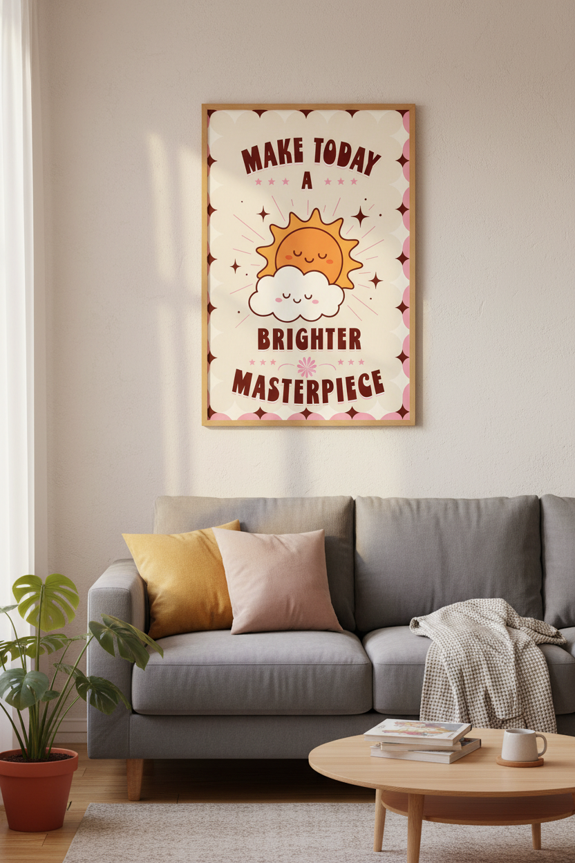 Retro Sun Positive Quote Wall Art | Pink Nursery Decor | Dopamine Poster