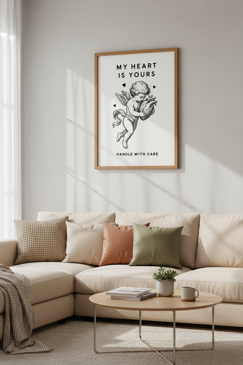 Cupid Cherub Wall Art Print | My Heart Is Yours | Romantic Gothic Poster