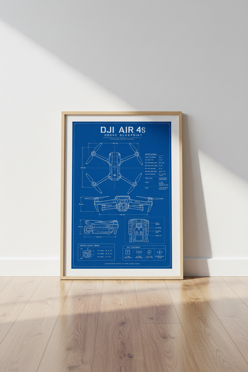 Drone Blueprint Wall Art Print | Office Tech Decor | Industrial Schematic Poster