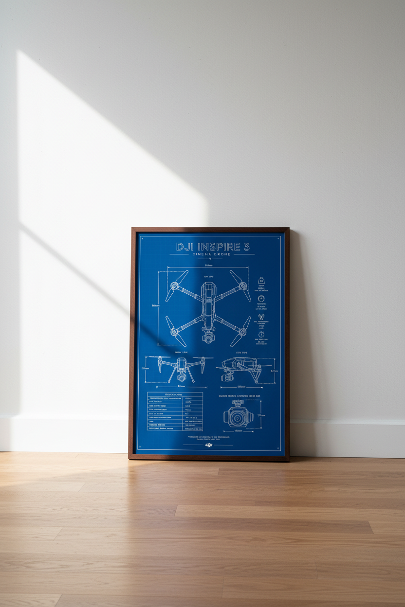 Drone Blueprint Wall Art Print | Cinema Drone Poster | Office Tech Decor