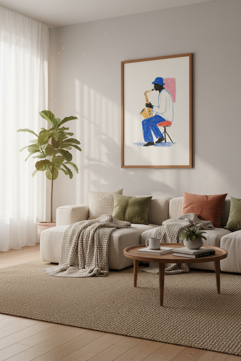 Jazz Saxophone Player Wall Art | Minimalist Music Poster | Mid Century Modern Decor