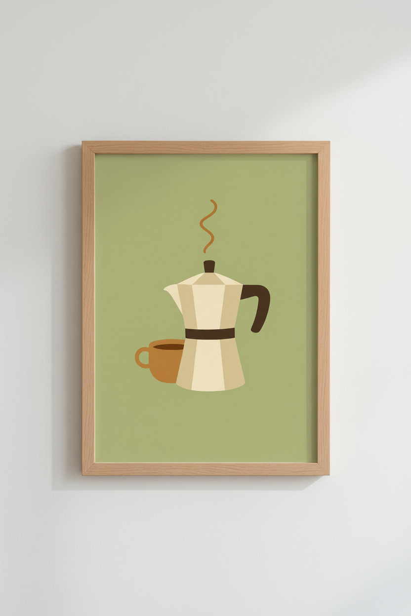 Moka Pot Coffee Wall Art Print | Kitchen Decor | Minimalist Espresso Poster