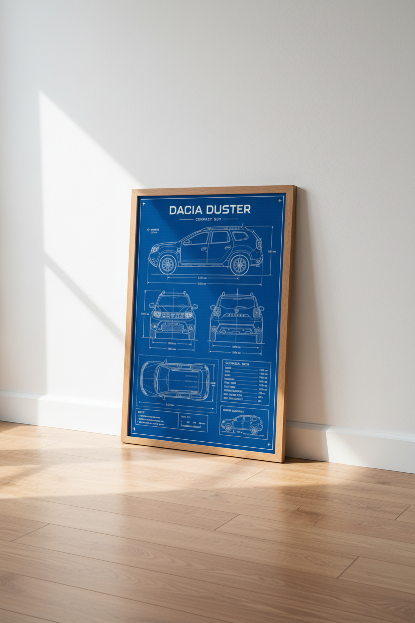Dacia Duster SUV Blueprint Wall Art | Garage Decor | Industrial Car Poster