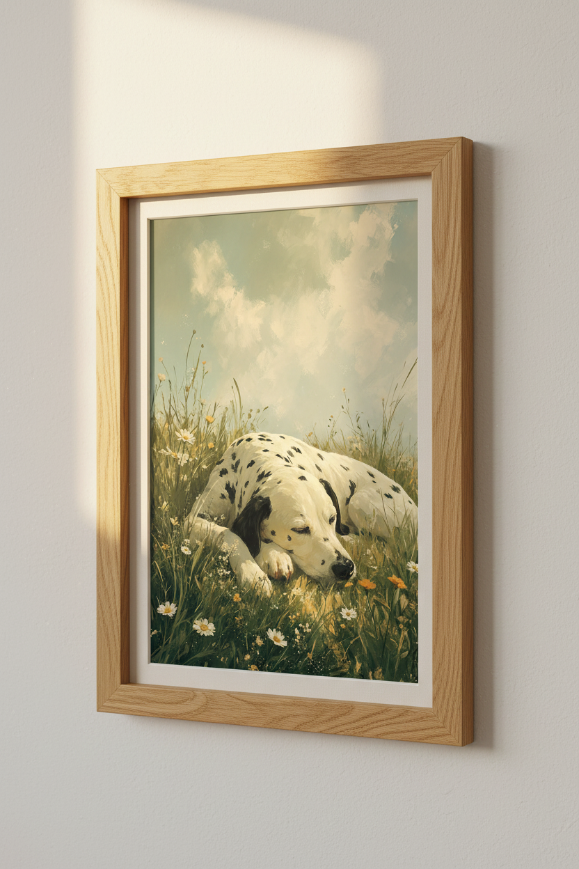 Dalmatian Sleeping in Wildflowers | Painterly Dog Art, Nursery & Living Room Poster