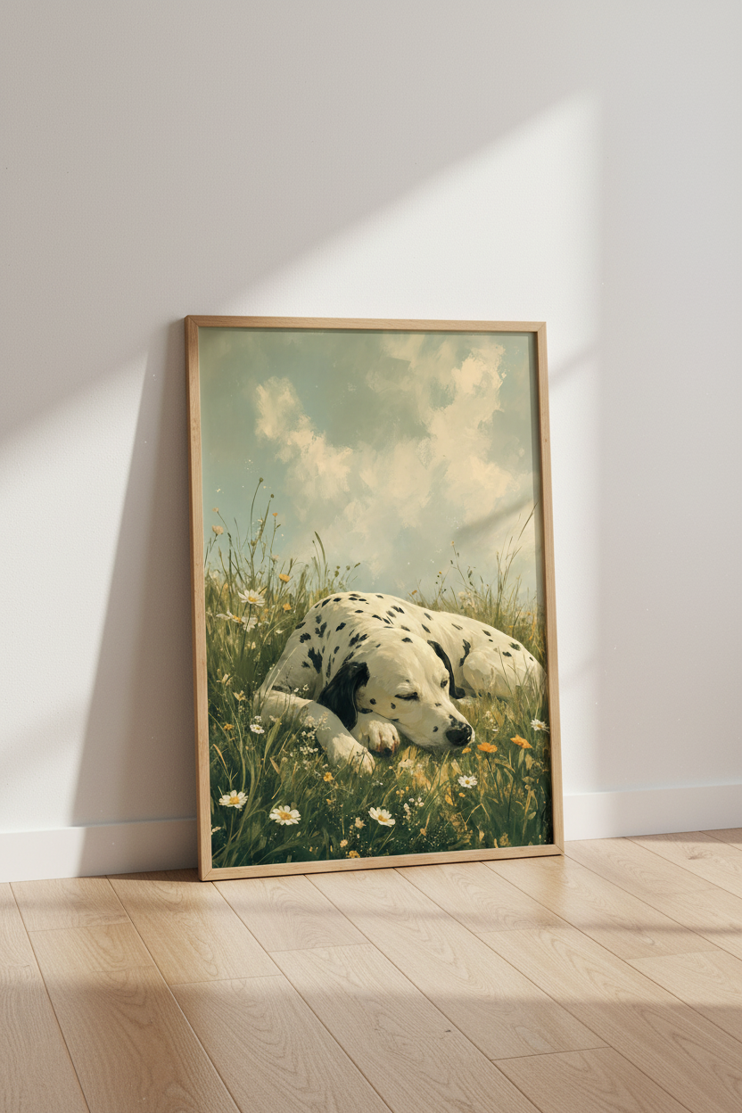 Dalmatian Sleeping in Wildflowers | Painterly Dog Art, Nursery & Living Room Poster