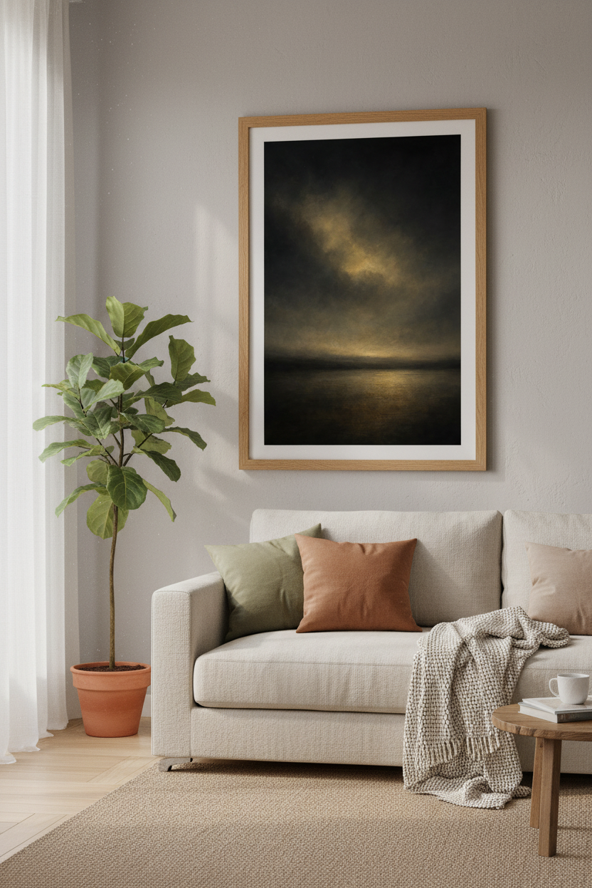 Golden Hour Wall Art Print | Abstract Moody Glow, Living Room Decor