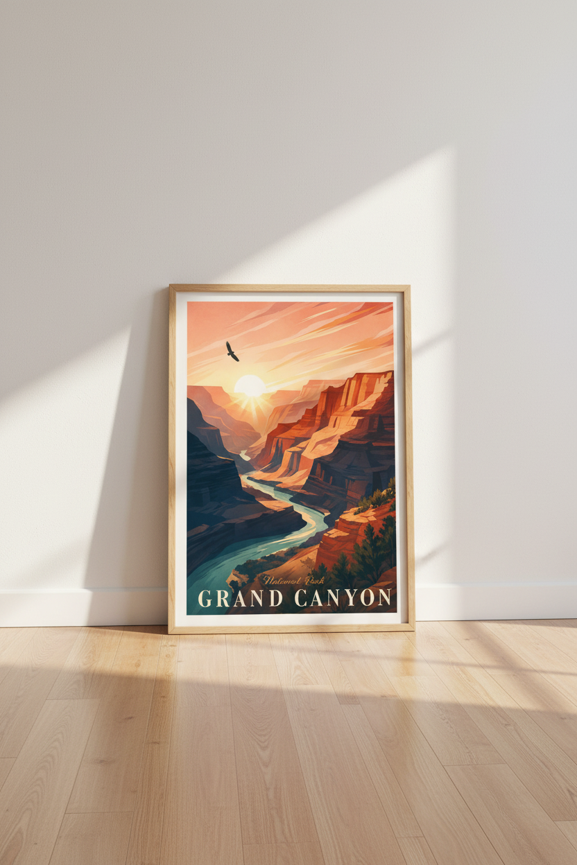Grand Canyon National Park Wall Art | Retro Sunset Poster | Southwest Decor