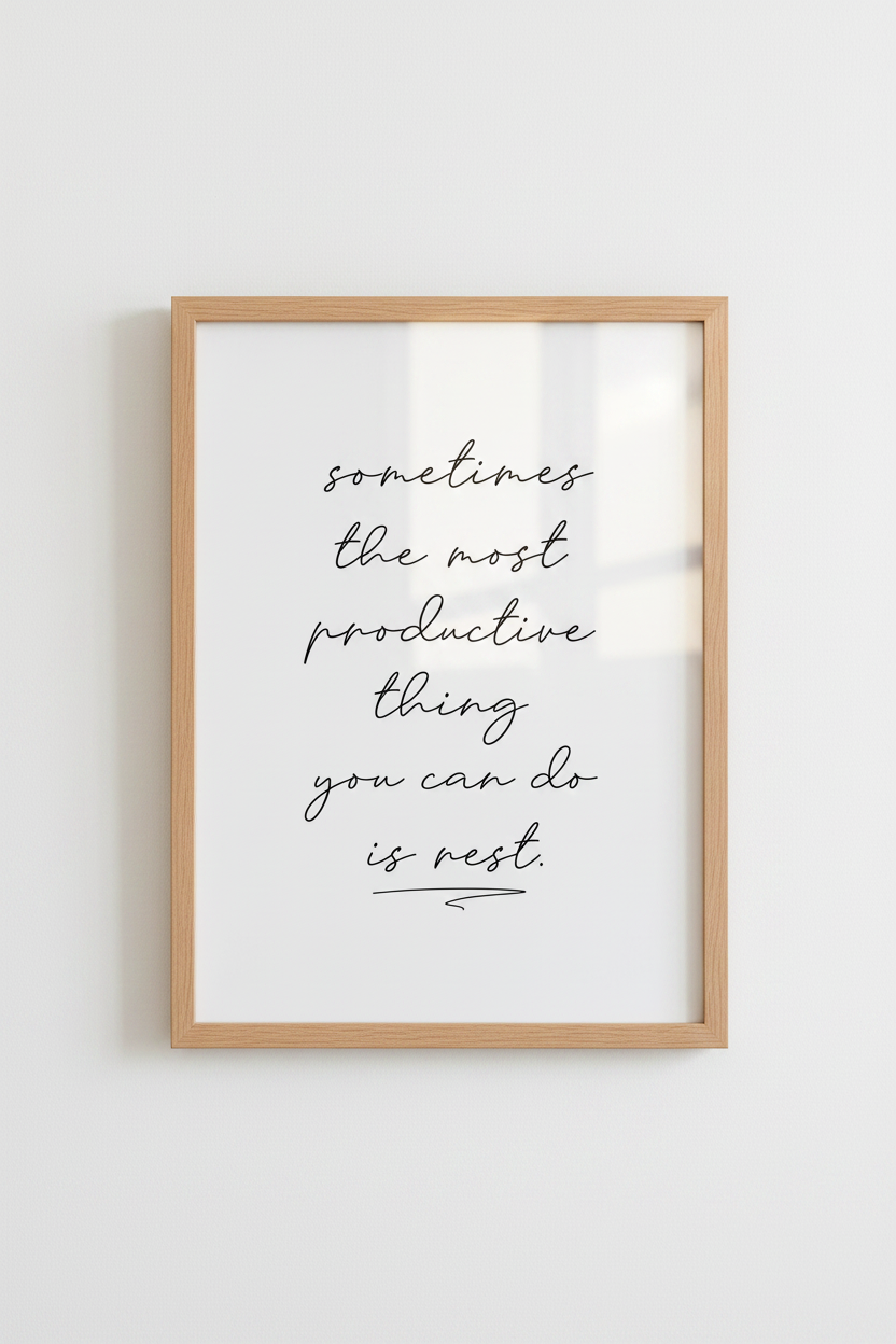 Productive Rest Quote Wall Art | Minimalist Script, Home Office & Bedroom Poster