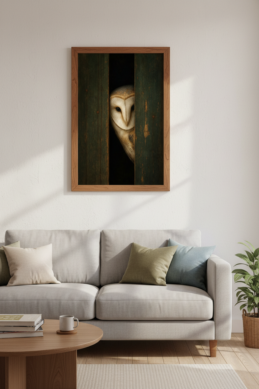 Barn Owl Wall Art | Moody Forest Bird Print, Rustic Farmhouse Decor