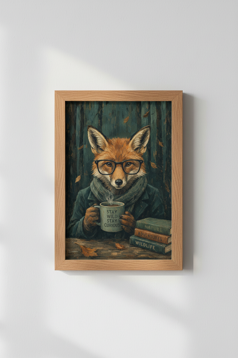 Dark Academia Fox Print | Moody Forest Animal Wall Art | Vintage Library Poster