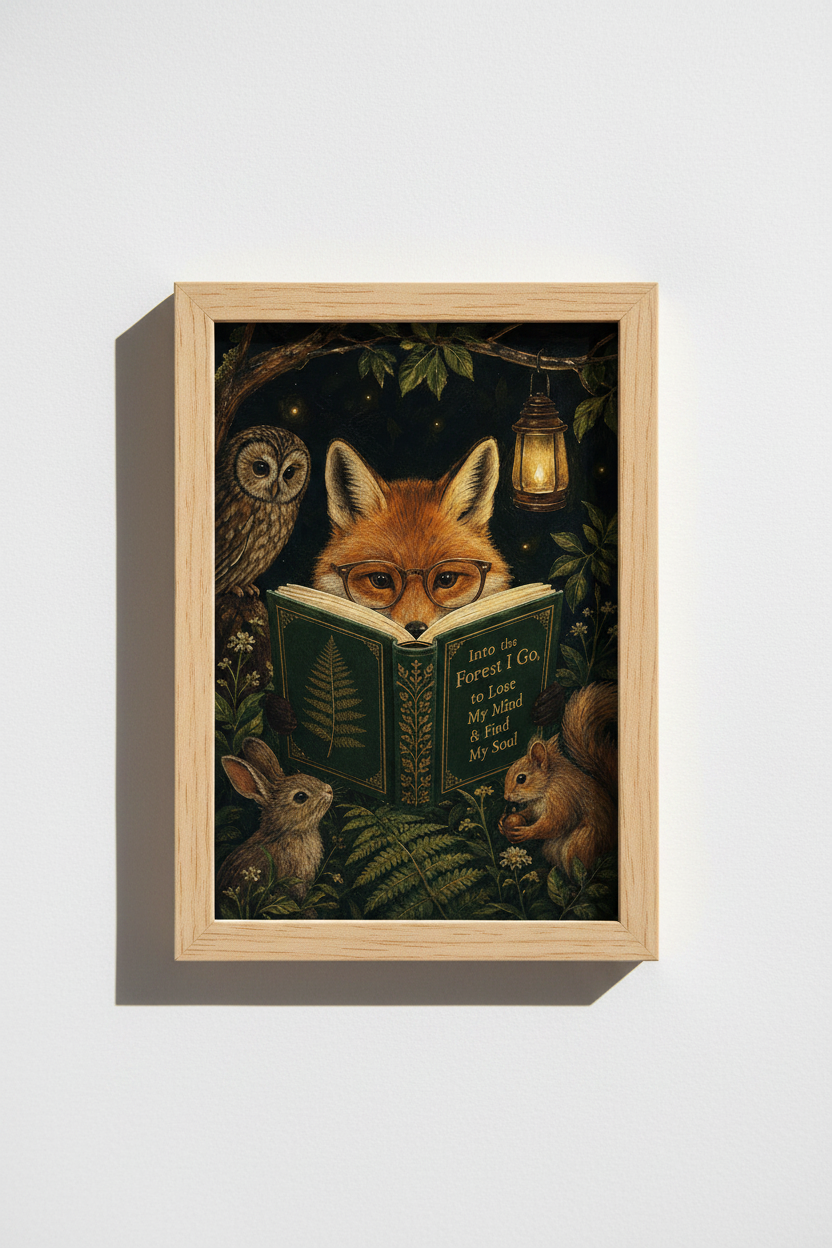 Dark Academia Fox Art | Moody Forest Animal Print, Library & Home Office Decor