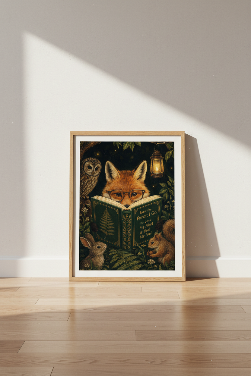 Dark Academia Fox Art | Moody Forest Animal Print, Library & Home Office Decor