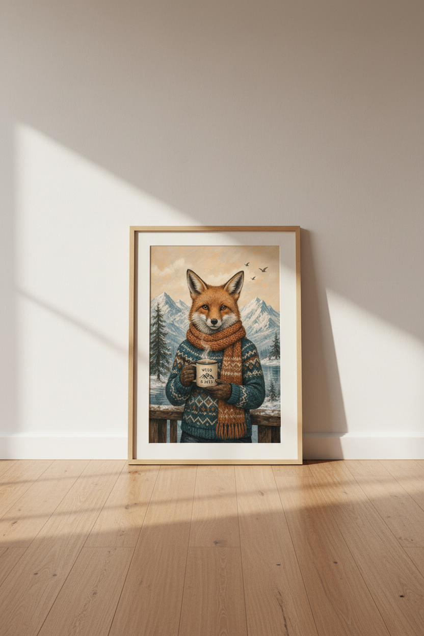 Rustic Fox Wall Art Print | Winter Cabin Decor | Whimsical Animal Poster