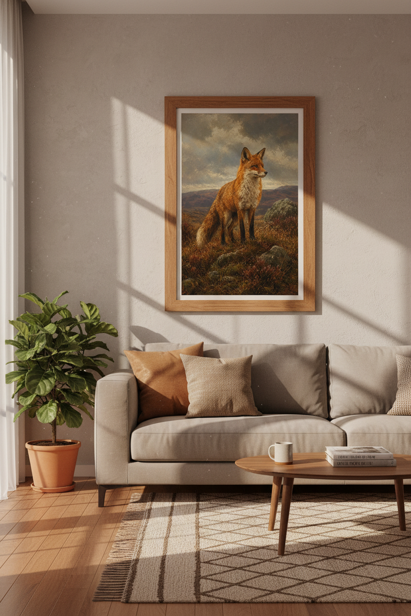Red Fox Oil Painting | Moody Wilderness Landscape, Rustic Farmhouse Decor