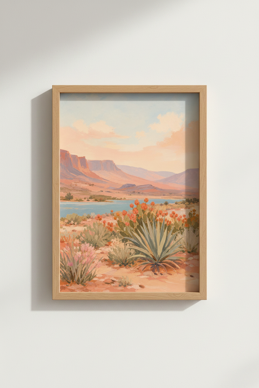 Desert Landscape Art Print | Southwest Canyon Decor, Pastel Cactus Poster