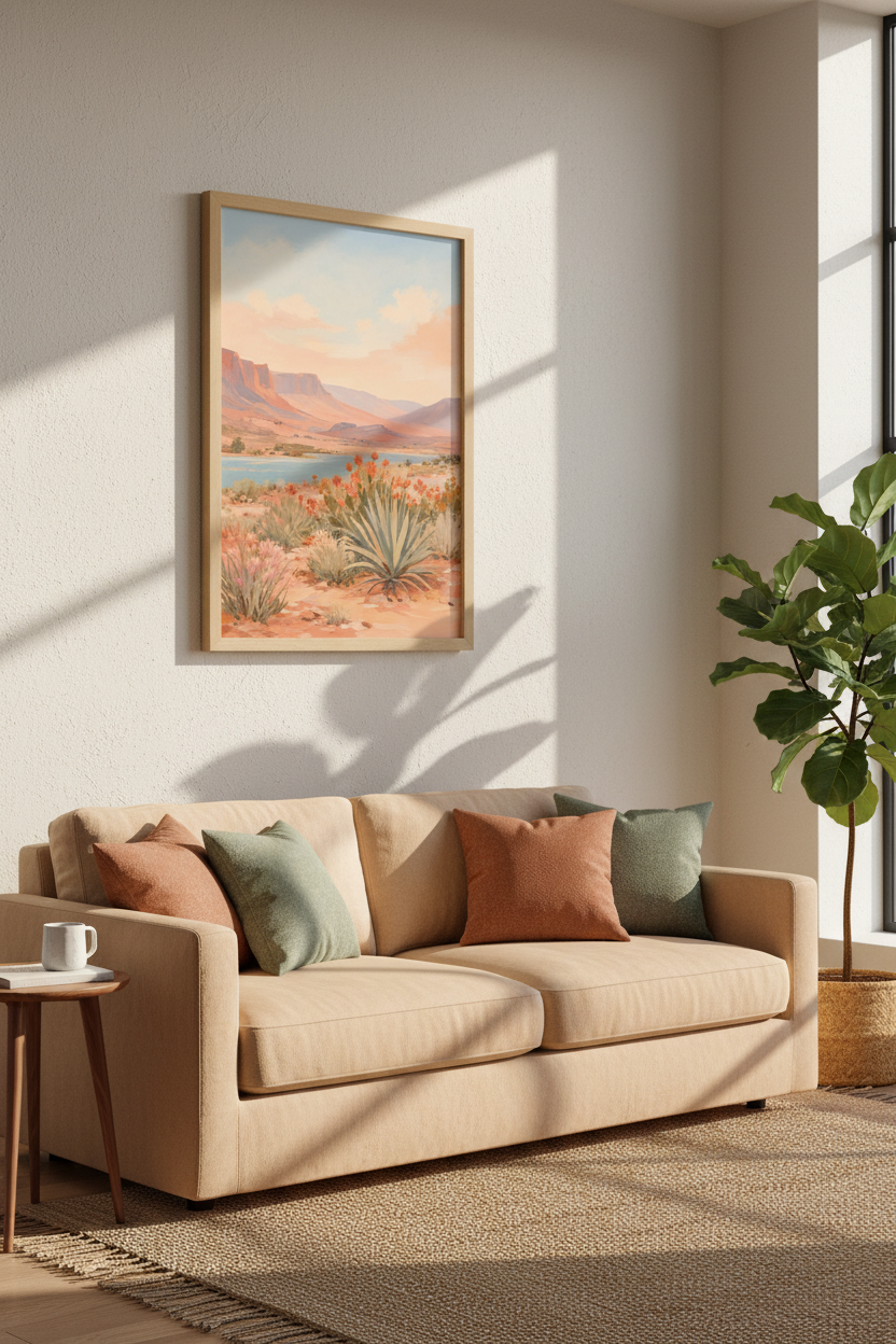 Desert Landscape Art Print | Southwest Canyon Decor, Pastel Cactus Poster
