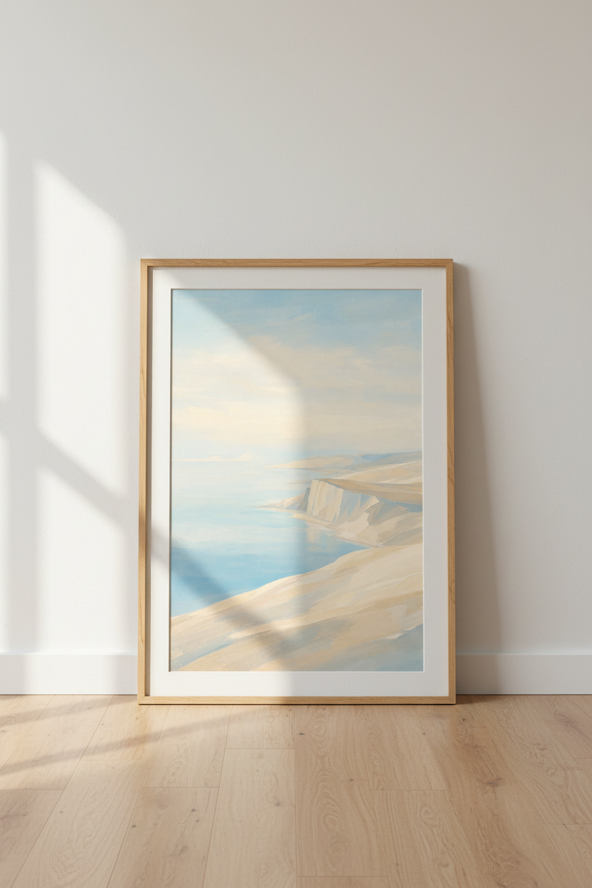 Pastel Coastal Art | Soft Sky Sand Hues, Seaside Living Room